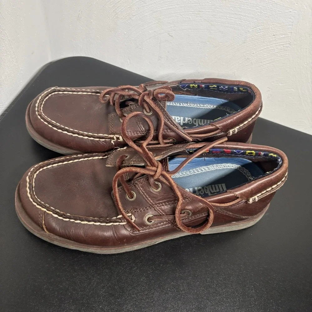 Timberland Mens Size 7.5 M Classic 2-Eye Brown Leather Deck‎ Shoes 42510 Frat